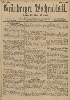 Grünberger Wochenblatt: Zeitung für Stadt und Land, No. 108. (9. September 1887)