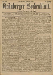 Grünberger Wochenblatt: Zeitung für Stadt und Land, No. 108. (9. September 1887)