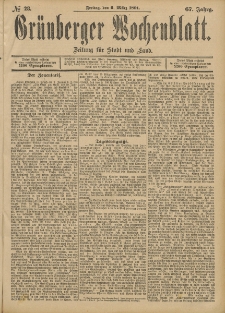 Grünberger Wochenblatt: Zeitung für Stadt und Land, No. 28. (6. März 1891)
