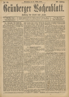 Grünberger Wochenblatt: Zeitung für Stadt und Land, No. 30. (11. März 1891)