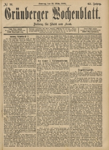 Grünberger Wochenblatt: Zeitung für Stadt und Land, No. 32. (15. März 1891)