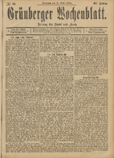 Grünberger Wochenblatt: Zeitung für Stadt und Land, No. 33. (18. März 1891)