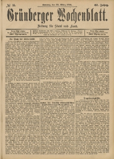 Grünberger Wochenblatt: Zeitung für Stadt und Land, No. 35. (22. März 1891)