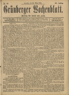 Gr&uuml;nberger Wochenblatt: Zeitung f&uuml;r Stadt und Land, No. 38. (29. M&auml;rz 1891)
