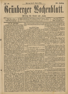 Grünberger Wochenblatt: Zeitung für Stadt und Land, No. 40. (3. April 1891)