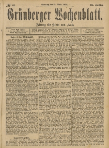 Gr&uuml;nberger Wochenblatt: Zeitung f&uuml;r Stadt und Land, No. 41. (5. April 1891)