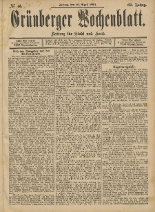Gr&uuml;nberger Wochenblatt: Zeitung f&uuml;r Stadt und Land, No. 43. (10. April 1891)