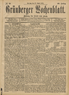 Grünberger Wochenblatt: Zeitung für Stadt und Land, No. 46. (17. April 1891)