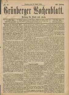 Grünberger Wochenblatt: Zeitung für Stadt und Land, No. 47. (19. April 1891)