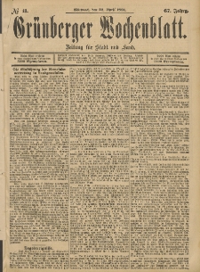 Grünberger Wochenblatt: Zeitung für Stadt und Land, No. 48. (22. April 1891)