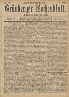 Grünberger Wochenblatt: Zeitung für Stadt und Land, No. 110. (14. September 1887)