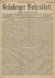 Grünberger Wochenblatt: Zeitung für Stadt und Land, No. 112. (18. September 1887)