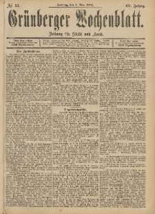 Gr&uuml;nberger Wochenblatt: Zeitung f&uuml;r Stadt und Land, No. 53. (3. Mai 1891)