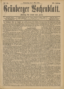 Grünberger Wochenblatt: Zeitung für Stadt und Land, No. 55. (7. Mai 1891)