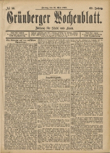 Gr&uuml;nberger Wochenblatt: Zeitung f&uuml;r Stadt und Land, No. 58. (15. Mai 1891)