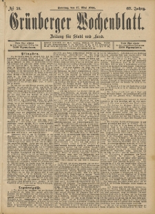 Gr&uuml;nberger Wochenblatt: Zeitung f&uuml;r Stadt und Land, No. 59. (17. Mai 1891)