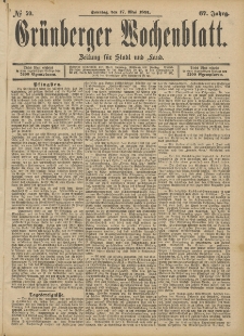 Grünberger Wochenblatt: Zeitung für Stadt und Land, No. 59. (17. Mai 1891)