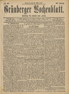Grünberger Wochenblatt: Zeitung für Stadt und Land, No. 60. (20. Mai 1891)