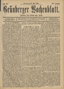 Grünberger Wochenblatt: Zeitung für Stadt und Land, No. 61. (22. Mai 1891)