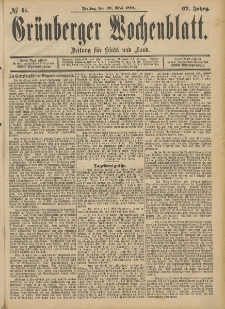 Grünberger Wochenblatt: Zeitung für Stadt und Land, No. 64. (29. Mai 1891)