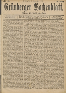 Grünberger Wochenblatt: Zeitung für Stadt und Land, No. 115. (25. September 1887)