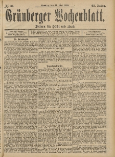 Grünberger Wochenblatt: Zeitung für Stadt und Land, No. 65. (31. Mai 1891)