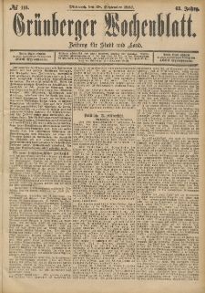 Grünberger Wochenblatt: Zeitung für Stadt und Land, No. 116. (28. September 1887)