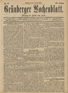 Gr&uuml;nberger Wochenblatt: Zeitung f&uuml;r Stadt und Land, No. 68. (7. Juni 1891)
