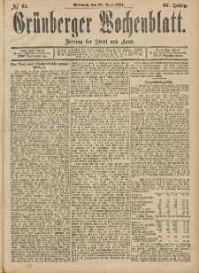 Grünberger Wochenblatt: Zeitung für Stadt und Land, No. 69. (10. Juni 1891)