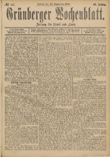 Grünberger Wochenblatt: Zeitung für Stadt und Land, No. 117. (30. September 1887)