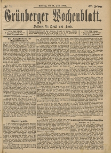 Grünberger Wochenblatt: Zeitung für Stadt und Land, No. 71. (14. Juni 1891)