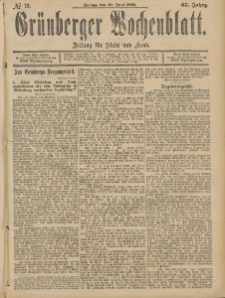 Grünberger Wochenblatt: Zeitung für Stadt und Land, No. 73. (19. Juni 1891)