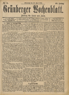 Grünberger Wochenblatt: Zeitung für Stadt und Land, No. 75. (24. Juni 1891)