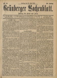 Grünberger Wochenblatt: Zeitung für Stadt und Land, No. 76. (24. Juni 1891)
