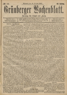 Grünberger Wochenblatt: Zeitung für Stadt und Land, No. 122. (12. October 1887)