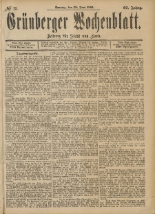 Grünberger Wochenblatt: Zeitung für Stadt und Land, No. 77. (28. Juni 1891)