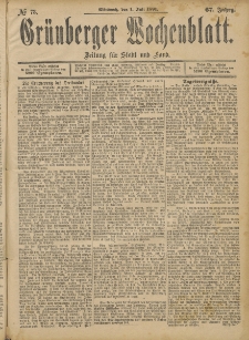 Grünberger Wochenblatt: Zeitung für Stadt und Land, No. 78. (1. Julii 1891)