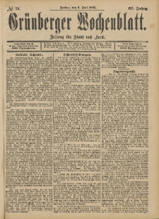 Grünberger Wochenblatt: Zeitung für Stadt und Land, No. 79. (3. Julii 1891)