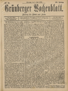 Gr&uuml;nberger Wochenblatt: Zeitung f&uuml;r Stadt und Land, No. 80. (5. Julii 1891)