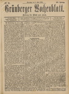 Grünberger Wochenblatt: Zeitung für Stadt und Land, No. 80. (5. Julii 1891)