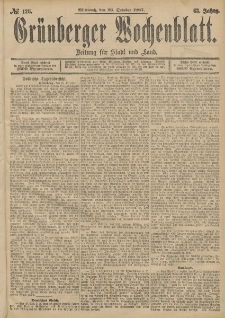Grünberger Wochenblatt: Zeitung für Stadt und Land, No. 128. (26. October 1887)