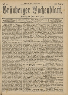 Gr&uuml;nberger Wochenblatt: Zeitung f&uuml;r Stadt und Land, No. 81. (8. Julii 1891)