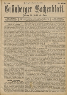 Grünberger Wochenblatt: Zeitung für Stadt und Land, No. 129. (28. October 1887)