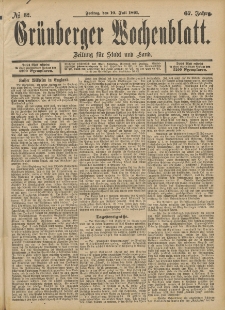 Grünberger Wochenblatt: Zeitung für Stadt und Land, No. 82. (10. Julii 1891)