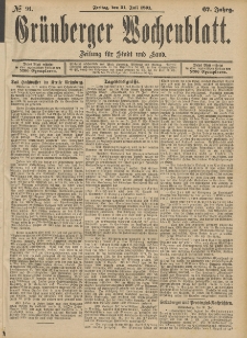 Grünberger Wochenblatt: Zeitung für Stadt und Land, No. 91. (31. Julii 1891)