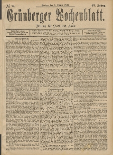 Grünberger Wochenblatt: Zeitung für Stadt und Land, No. 94. (7. August 1891)