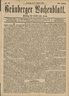 Grünberger Wochenblatt: Zeitung für Stadt und Land, No. 95. (9. August 1891)
