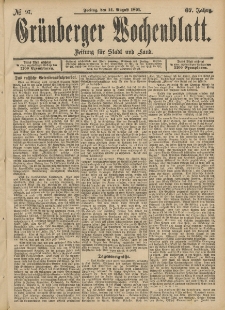 Grünberger Wochenblatt: Zeitung für Stadt und Land, No. 97. (14. August 1891)