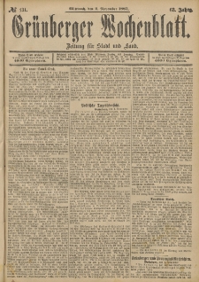 Grünberger Wochenblatt: Zeitung für Stadt und Land, No. 131. (2. November 1887)
