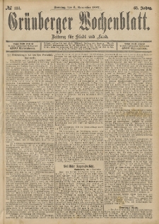 Gr&uuml;nberger Wochenblatt: Zeitung f&uuml;r Stadt und Land, No. 133. (6. November 1887)